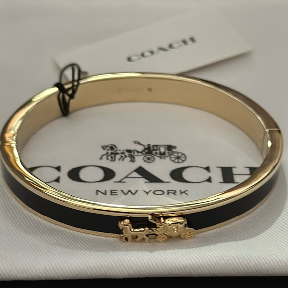 Coach gold and black horse and carriage hinged bangle - Picture 1 of 4